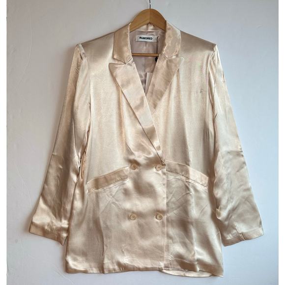 Rumored James Blazer Dress Oversized Double Breasted Chic Silky Champagne Small - Picture 1 of 15